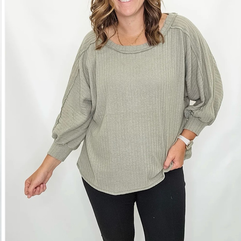 Women's Long Sleeve Ribbed Top - Sage